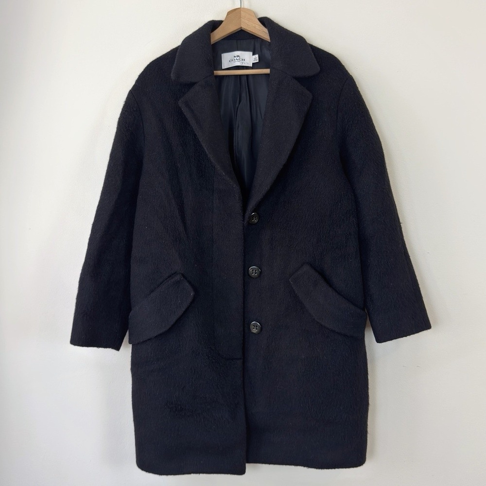 Women's Coach Wool Mohair Button Up Pockets Black Coat Jacket - Small